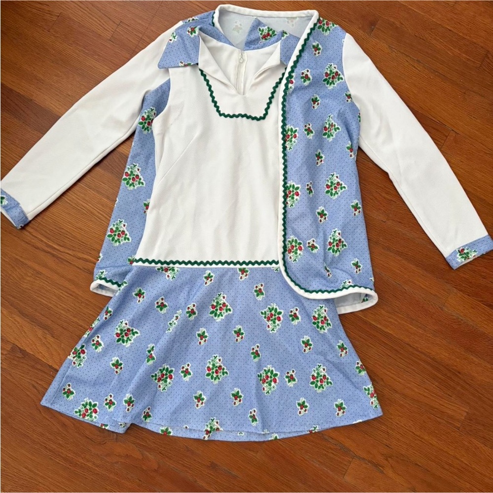 Vintage strawberry polka dot drop waist set